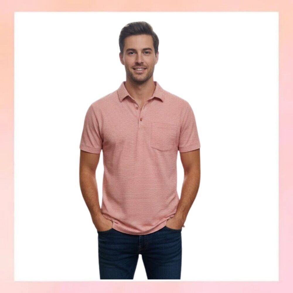 Patagonia Men's Pink & White Striped Pocket Polo Shirt - Size M